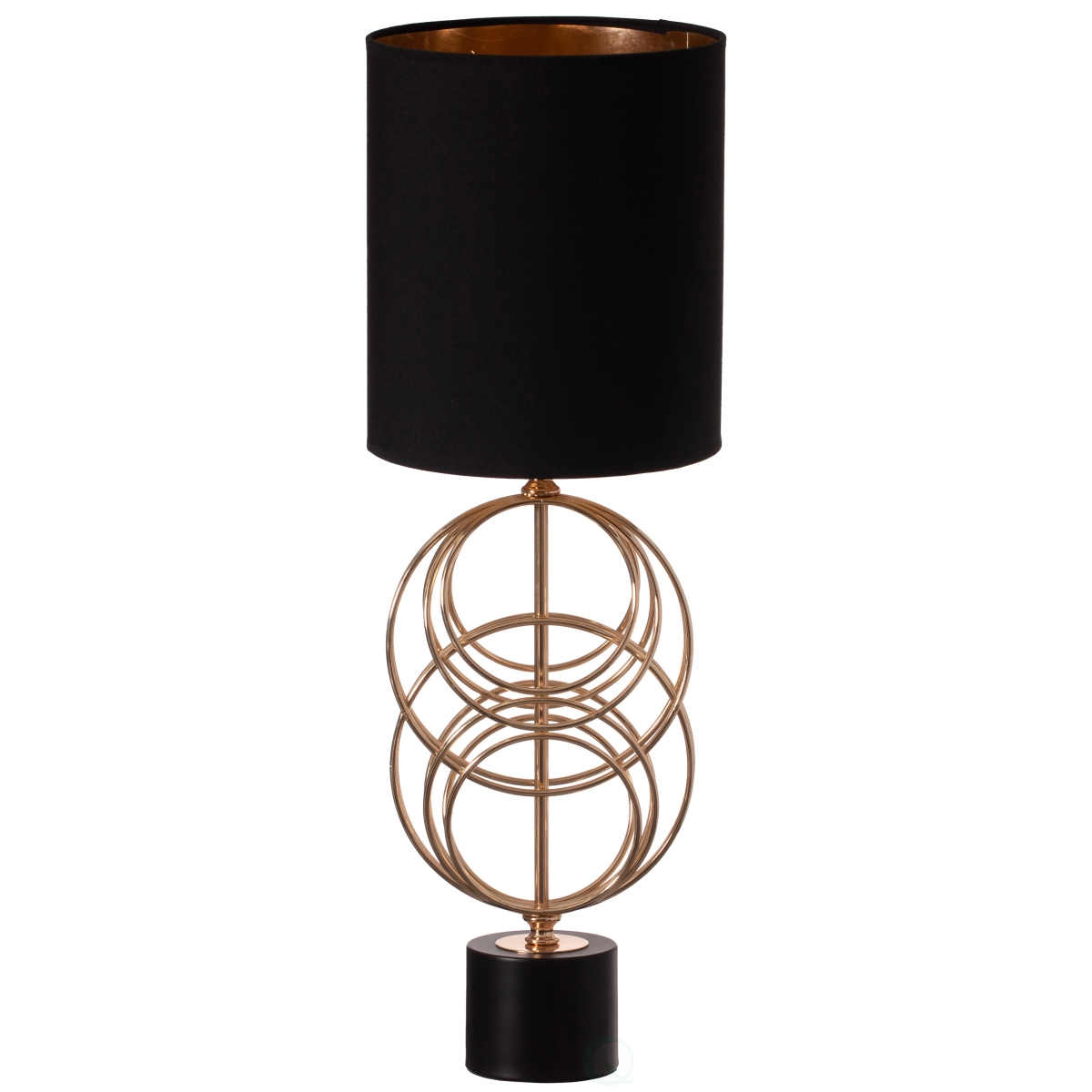 26' Decorative Metal Table Lamp with Gold Circular Stand and Black Cotton Lampshade -  Estallar, ES3177867