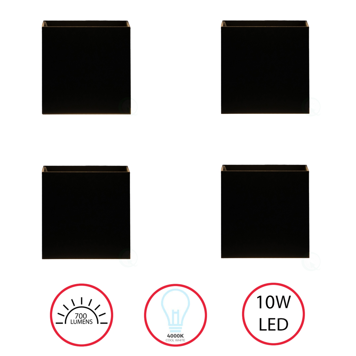 Modern Decorative Waterproof Aluminum Wall Lamp 10 Watt Cool White 4000K, Black Set of 4