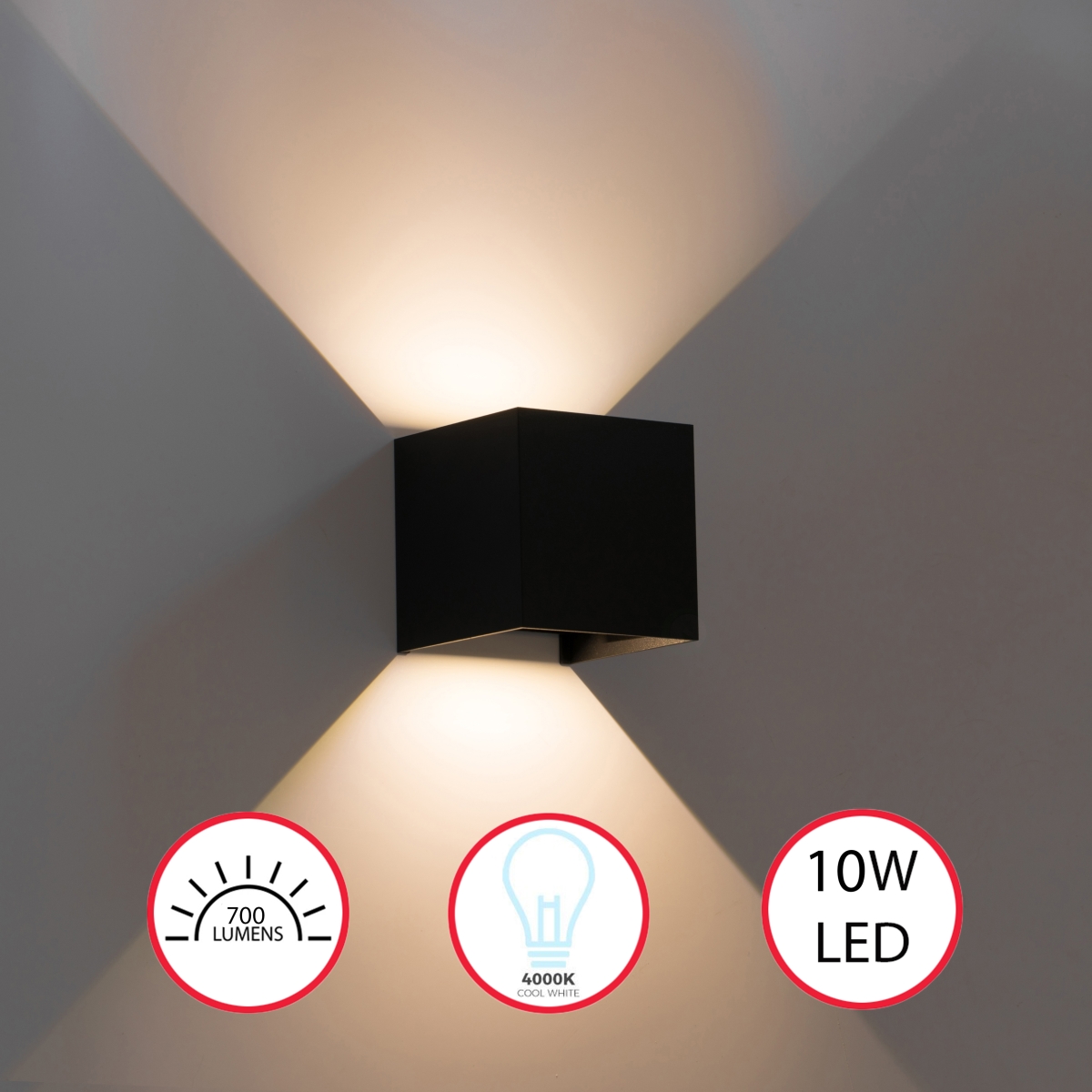 QI004492.BK Modern Decorative Waterproof Aluminum Wall Lamp 10 Watt Cool White 4000K, Black