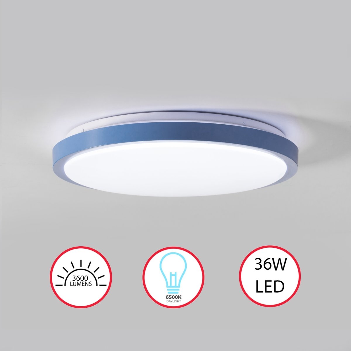 Picture of Quickway Imports QI004034.L.BL Round LED Ceiling Light Fixture Flush Mount Lighting, 6500K 30,000 Hour Lifetime 15 in. Blue 36W