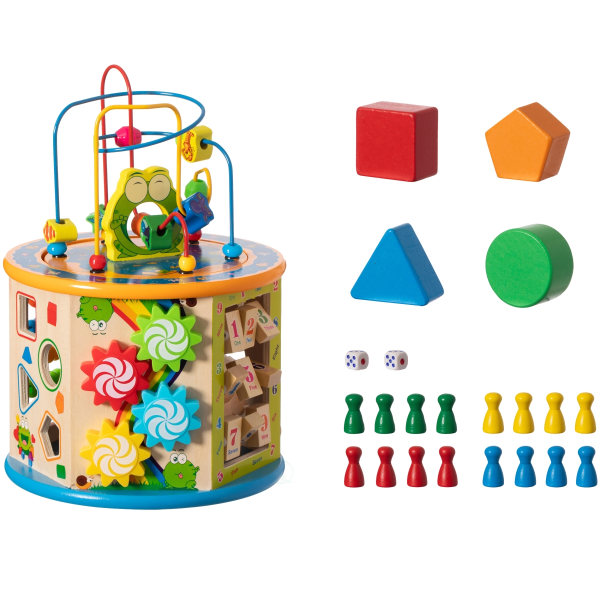 Picture of ShpilMaster QI004595 8 in 1 Colorful Attractive Wooden Kids Baby Activity Play Cube&#44; Fun Toy Center For Playroom&#44; Nursery&#44; Preschool&#44; and Doctors&apos; Office