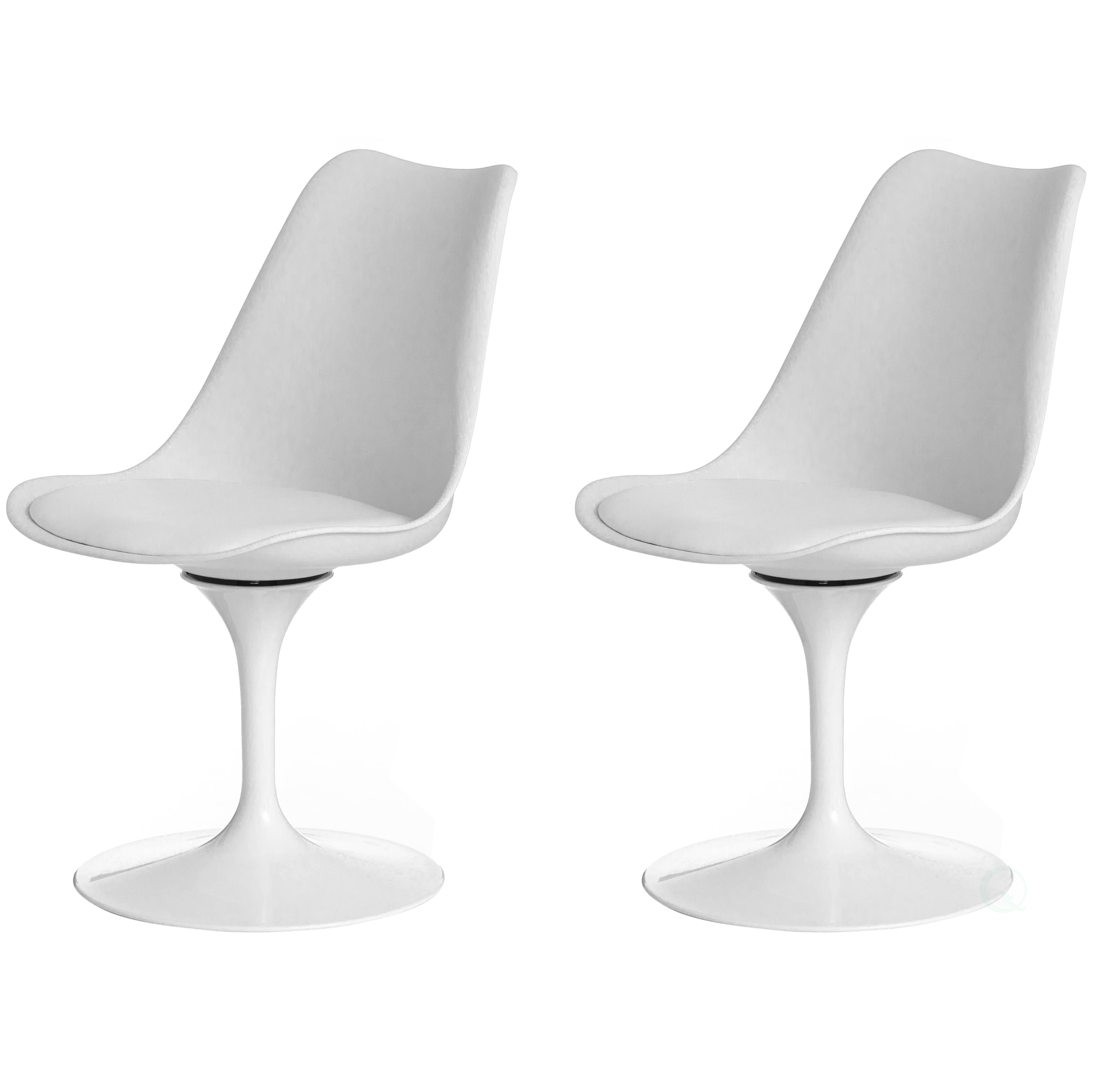QI004628.WT.2 Mid-Century Modern Swivel Tulip Side Chair with Comfortable Cushioned Seat, White Polypropylene Accent Side Chair, Set of 2