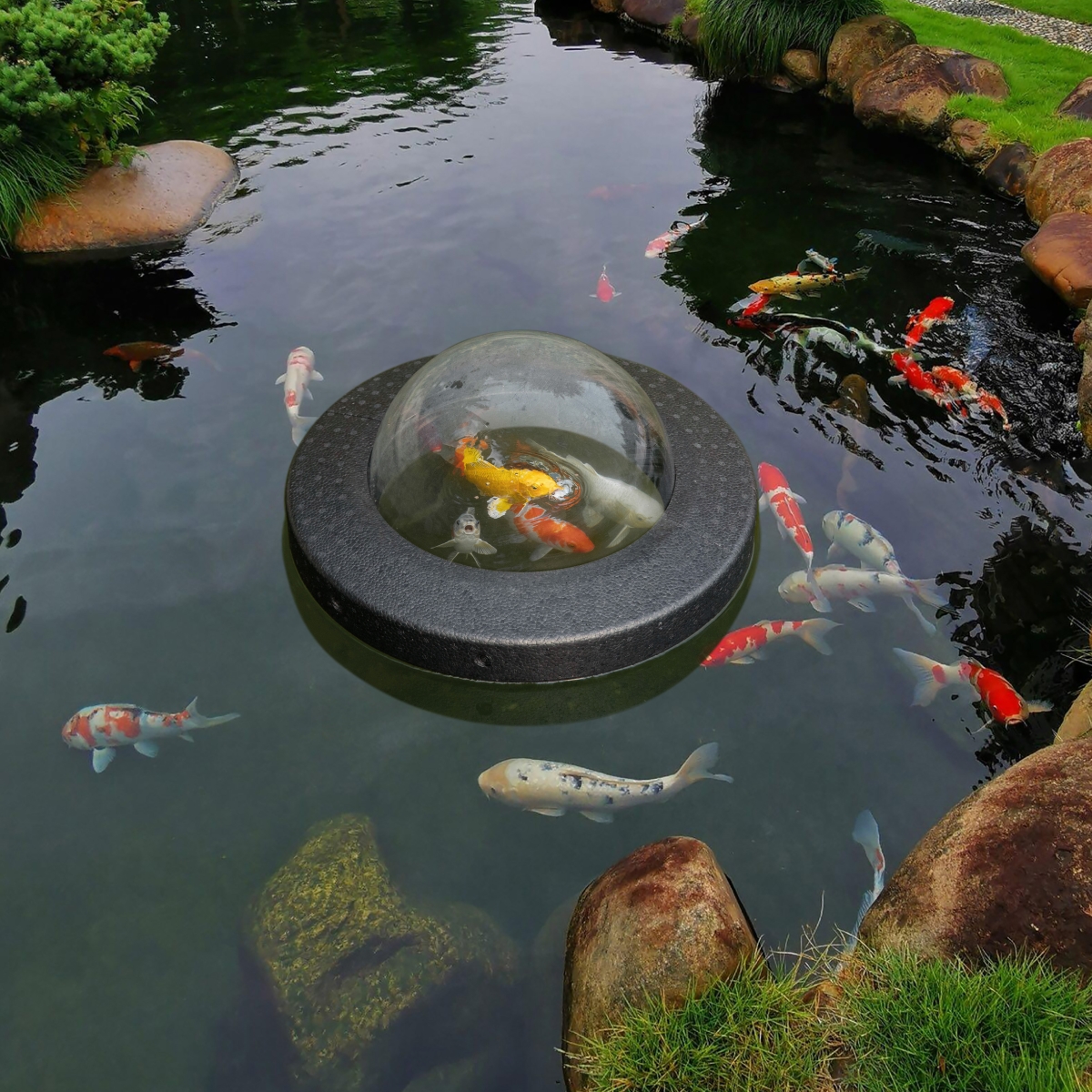 Picture of Gardenised QI004664 Floating Plastic Pond Fish Dome Ball for Fish to Swim Above the Surface of the Pond&#44; Easy Assembly