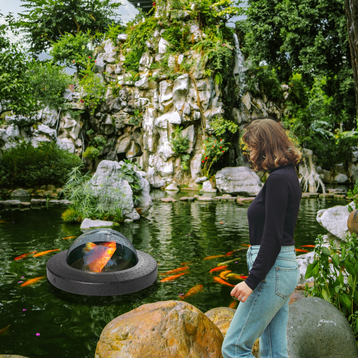 Picture of Gardenised QI004664 Floating Plastic Pond Fish Dome Ball for Fish to Swim Above the Surface of the Pond&#44; Easy Assembly