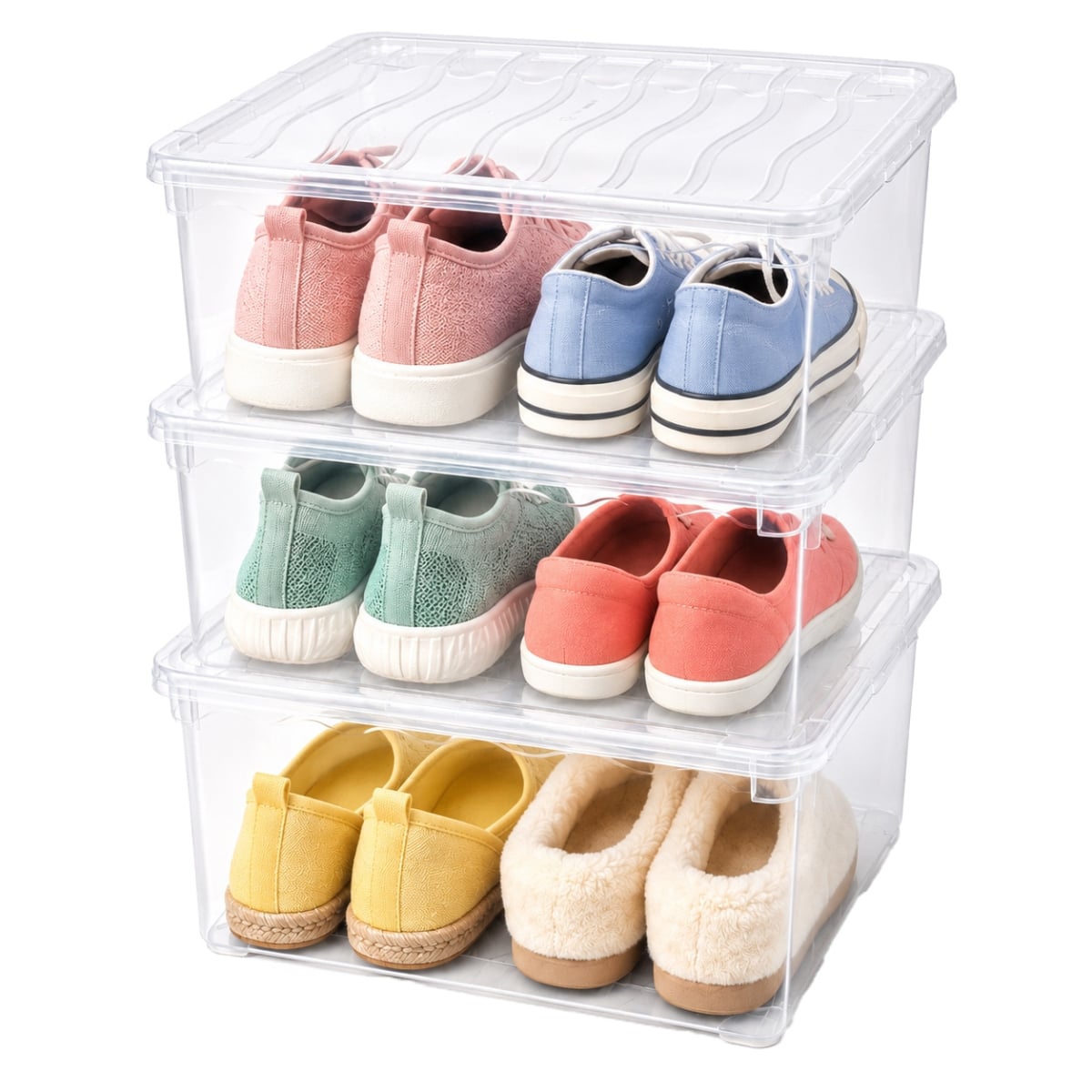 Plastic Storage Container - Clear - Set of 3 - Shoe Box