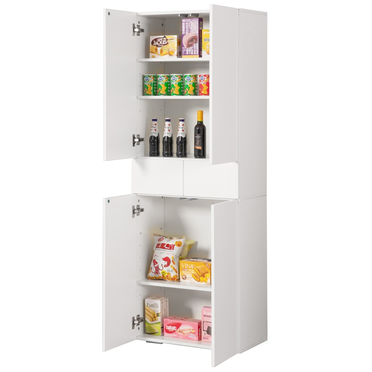 Picture of Basicwise QI004696.WT 66-Inch Multi-Functional White Finish Kitchen Pantry Cabinet with 4 Doors&#44; 3 Adjustable Shelves&#44; 2 Cabinets with 1 Drawer  Elegant Freestanding Farmhouse Storage for Kitchen&#44; Dining and Living Room