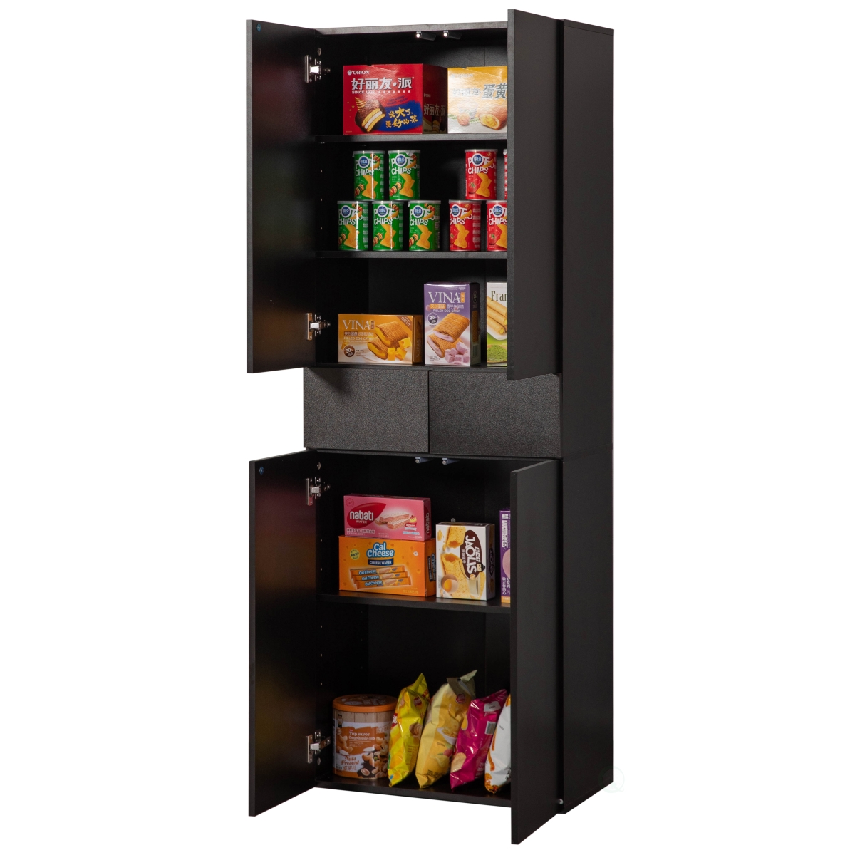 Picture of Basicwise QI004696.BK 66-Inch Multi-Functional Black Finish Kitchen Pantry Cabinet with 4 Doors&#44; 3 Adjustable Shelves&#44; 2 Cabinets with 1 Drawer  Elegant Freestanding Farmhouse Storage for Kitchen&#44; Dining and Living Room