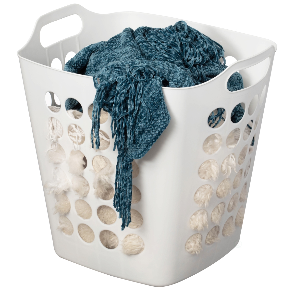 Flexible Plastic Laundry Basket - White - 50 Liter - Durable Design with Ventilation