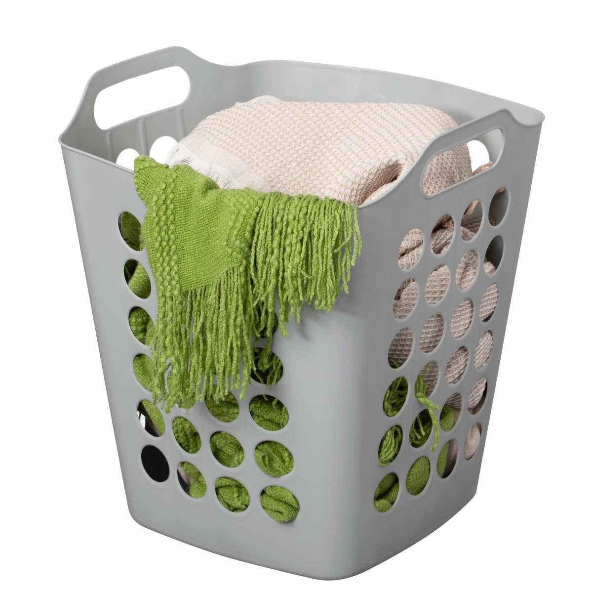 Flexible Plastic Laundry Basket - Gray - 50 Liter Capacity - Durable Design