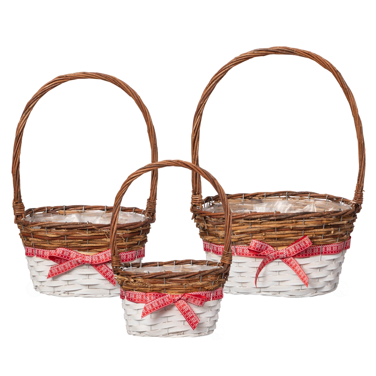 QI004704  Set of 3 Rattan Woven Baskets with Handle and Plastic Lining, Sturdy and Stylish Picnic and Gift Baskets