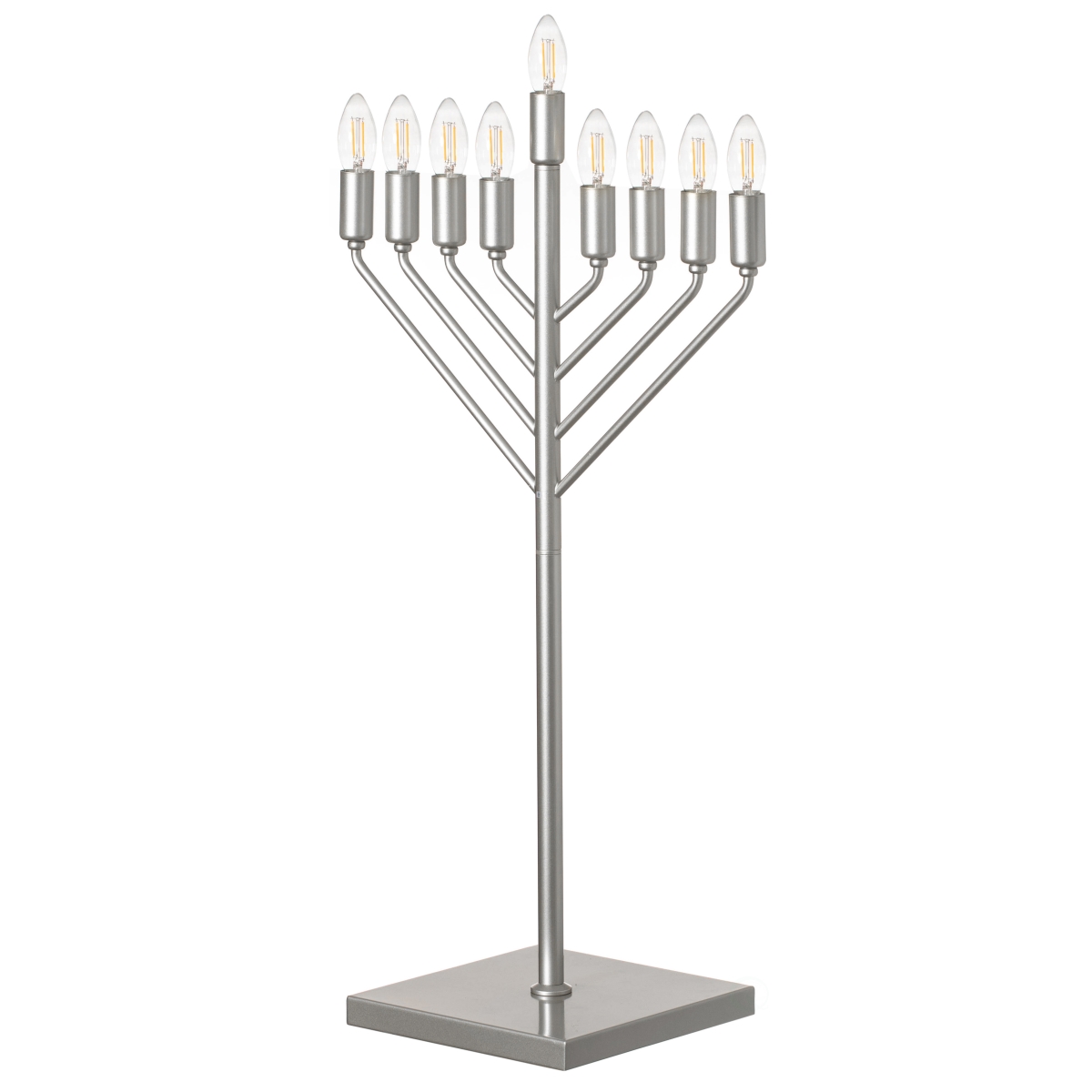 Chabad Style Silver Finish Hanukkah Menorah for Entryway, Living Room, Office, and Kitchen with LED Light Bulbs and Remote Control