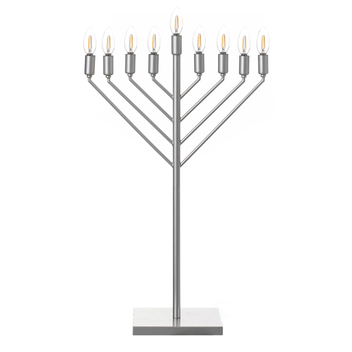 Large Silver Nine Branch Electric Hanukkah Menorah - Silver - 36 in - LED Flame Bulbs