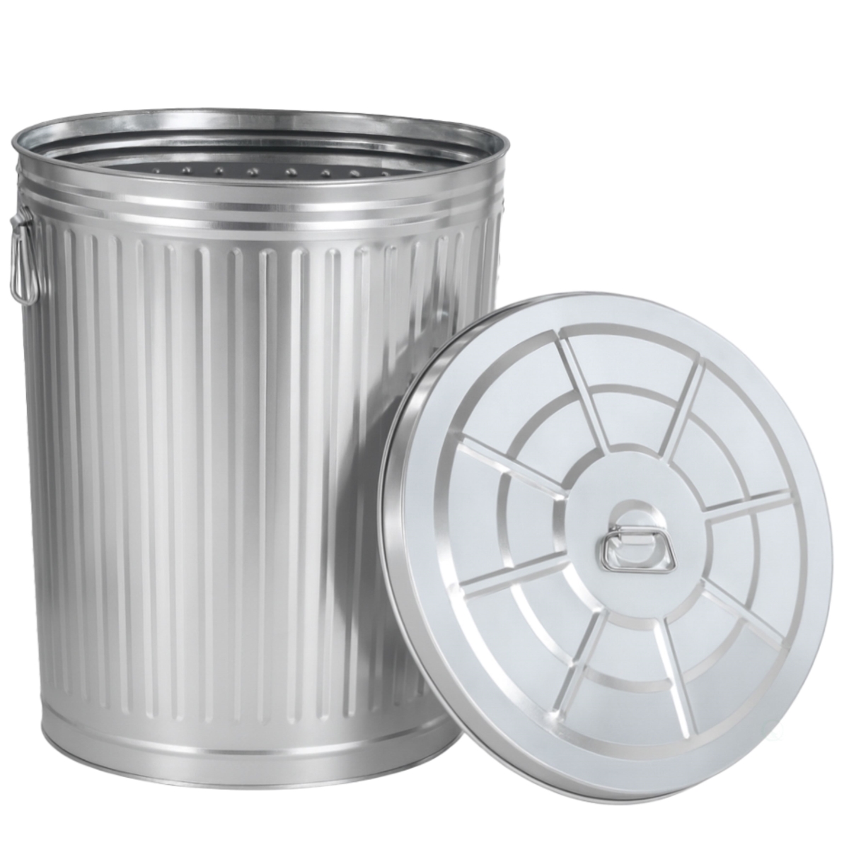 20-Gallon Galvanized Steel Trash Can with Lid - Chrome - 17.75-inch - Durable Design