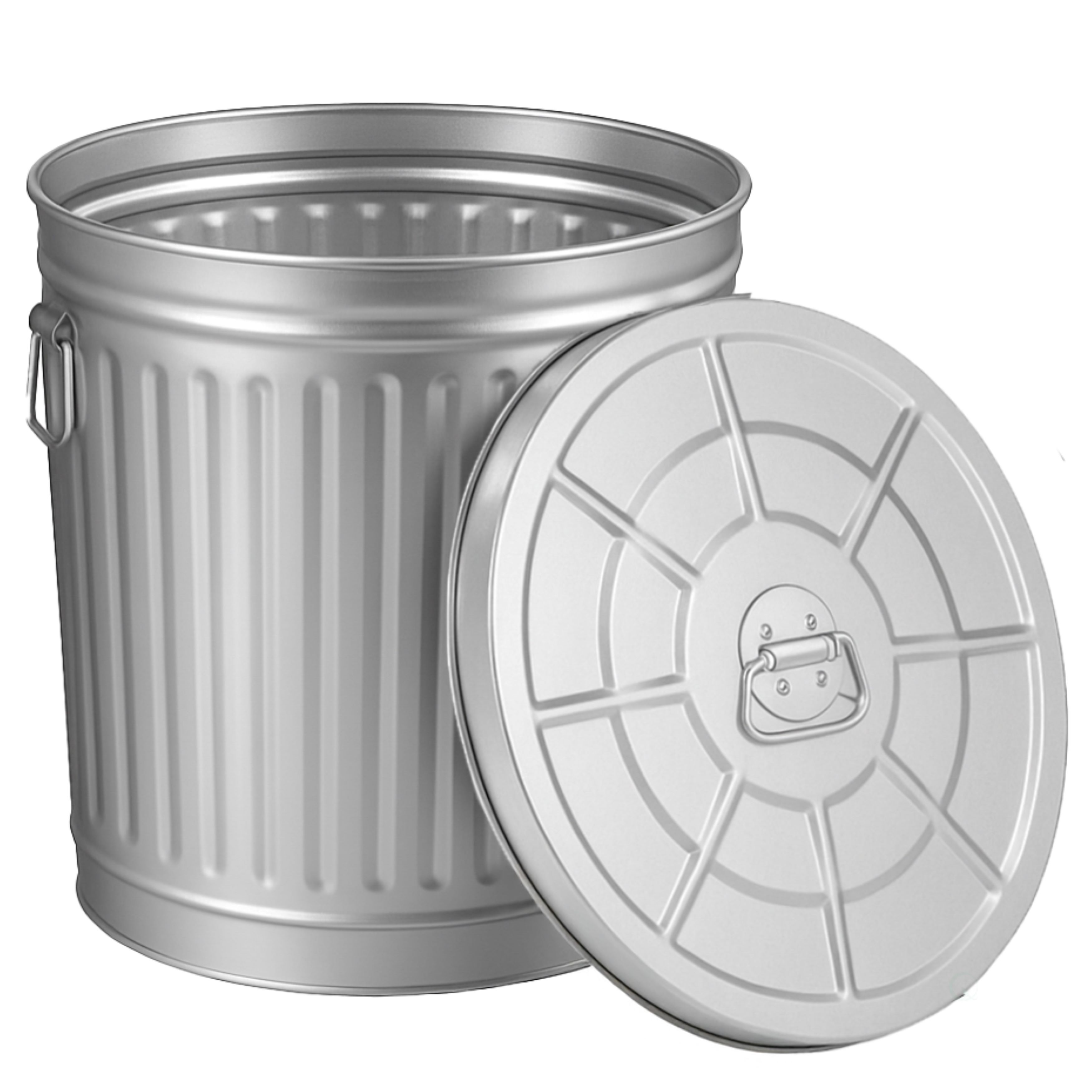 QI004752 Round Galvanized Steel, 12 Gallon Trash Can with Secure Lid - Durable Metal BucketLawn Garden Use Garbage Can, 16-inch