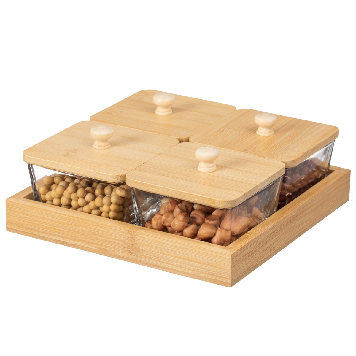 Set of 4 Glass Jars with Bamboo Lids - Natural - Snack Organizer