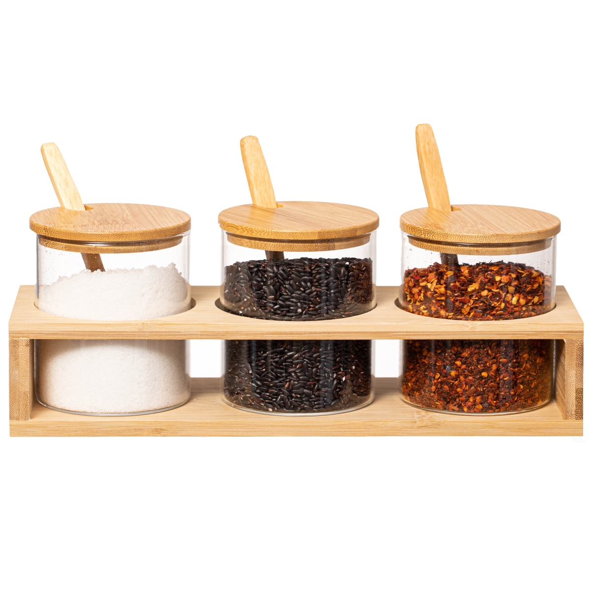 3-Piece Glass Storage Set - Clear/Natural - Decorative with Bamboo Lids