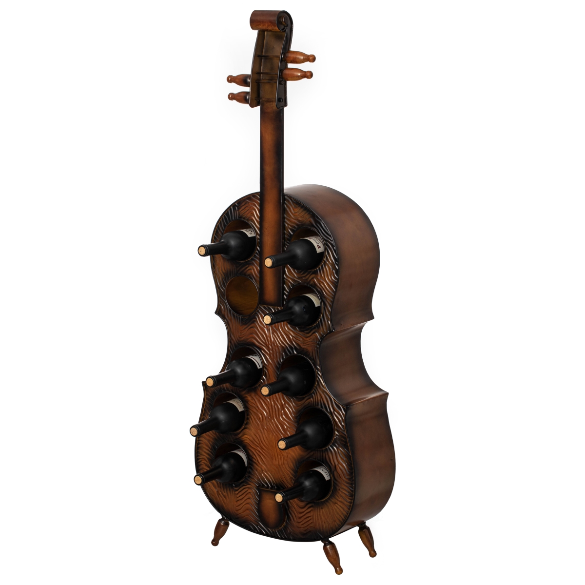 Picture of Vintiquewise QI004779 Vintiquewise Cello-Shaped Wine Holder 10-Bottle Freestanding Metal Rack Vintage Decorative Storage Organizer Musical Ornament Display Stand