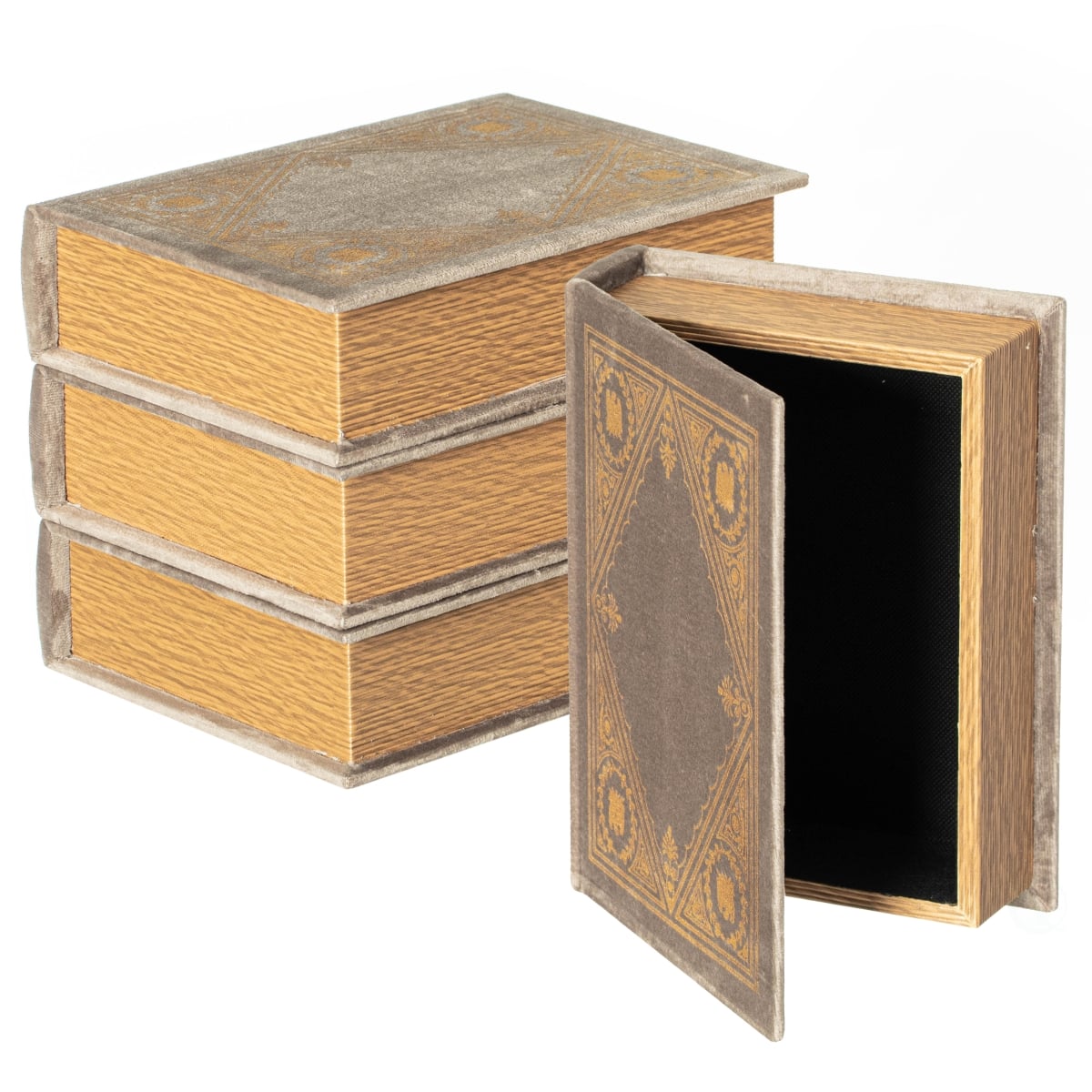 QI003691.W.4  Set of 4 Vintage Decorative Storage Boxes  Wedding, Keepsake, Jewelry, Craft, or Table Decor, Taupe