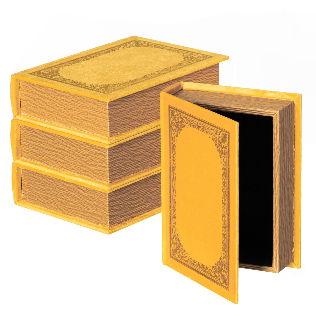 QI003691.Y.4  Set of 4 Vintage Decorative Storage Boxes  Wedding, Keepsake, Jewelry, Craft, or Table Decor, Yellow