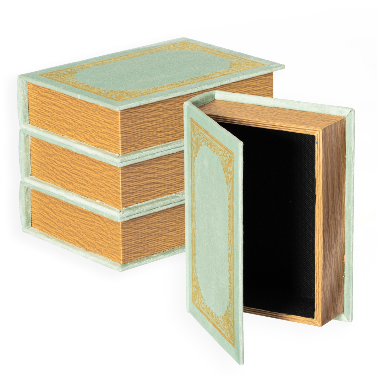 QI003691.AG.4  Set of 4 Vintage Decorative Storage Boxes  Wedding, Keepsake, Jewelry, Craft, or Table Decor, Antique Green