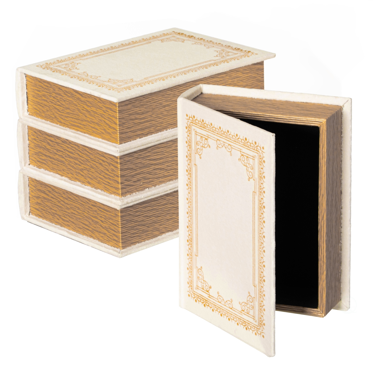 QI003691.PW.4  Set of 4 Vintage Decorative Storage Boxes  Wedding, Keepsake, Jewelry, Craft, or Table Decor, Paper Whtie