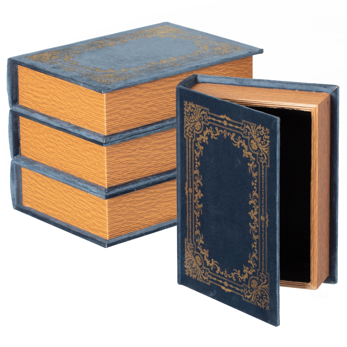 QI003691.B.4  Set of 4 Vintage Decorative Storage Boxes  Wedding, Keepsake, Jewelry, Craft, or Table Decor, Blue
