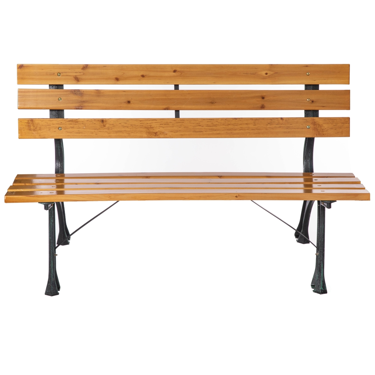 QI004781  Park Bench with Wooden Slats Seat and Backrest for 2 Persons Featuring Iron Frame and Legs - Perfect for Yard Patio Garden Balcony Deck