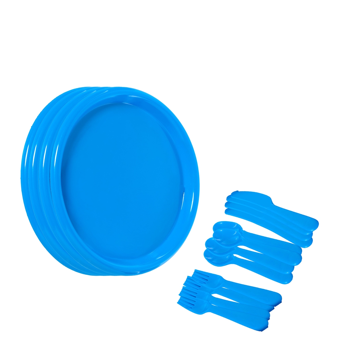 Picture of Basicwise QI003831.BL.192 48 Sets of Reusable Cutlery Plastic Plates&#44; Spoons&#44; Forks and Knives for Baby and Toddlers&#44; Blue