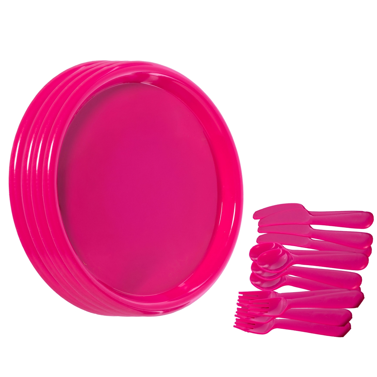 Picture of Basicwise QI003831.RD.192 48 Sets of Reusable Cutlery Plastic Plates&#44; Spoons&#44; Forks and Knives for Baby and Toddlers&#44; Pink