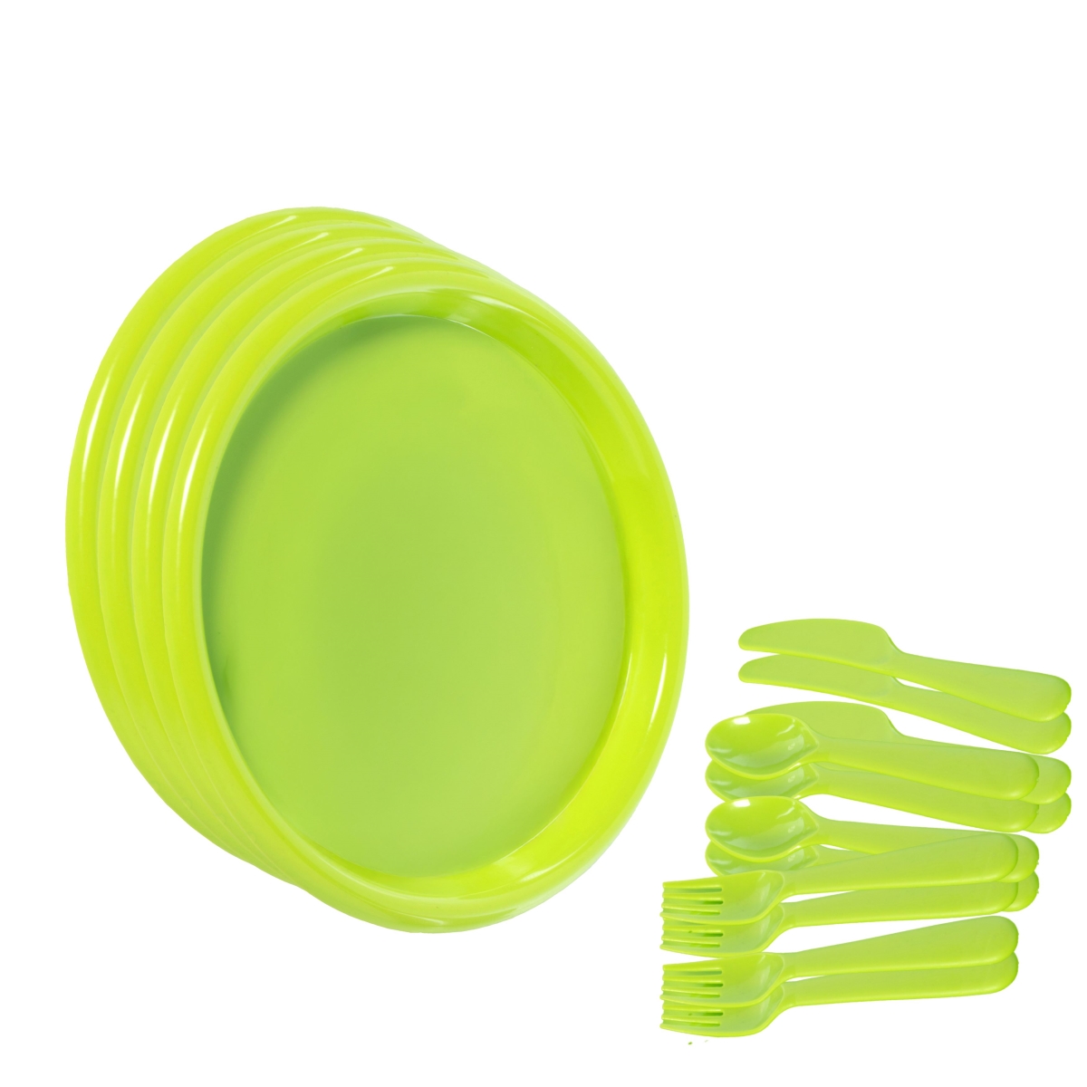 Picture of Basicwise QI003831.GN.192 48 Sets of Reusable Cutlery Plastic Plates&#44; Spoons&#44; Forks and Knives for Baby and Toddlers&#44; Green