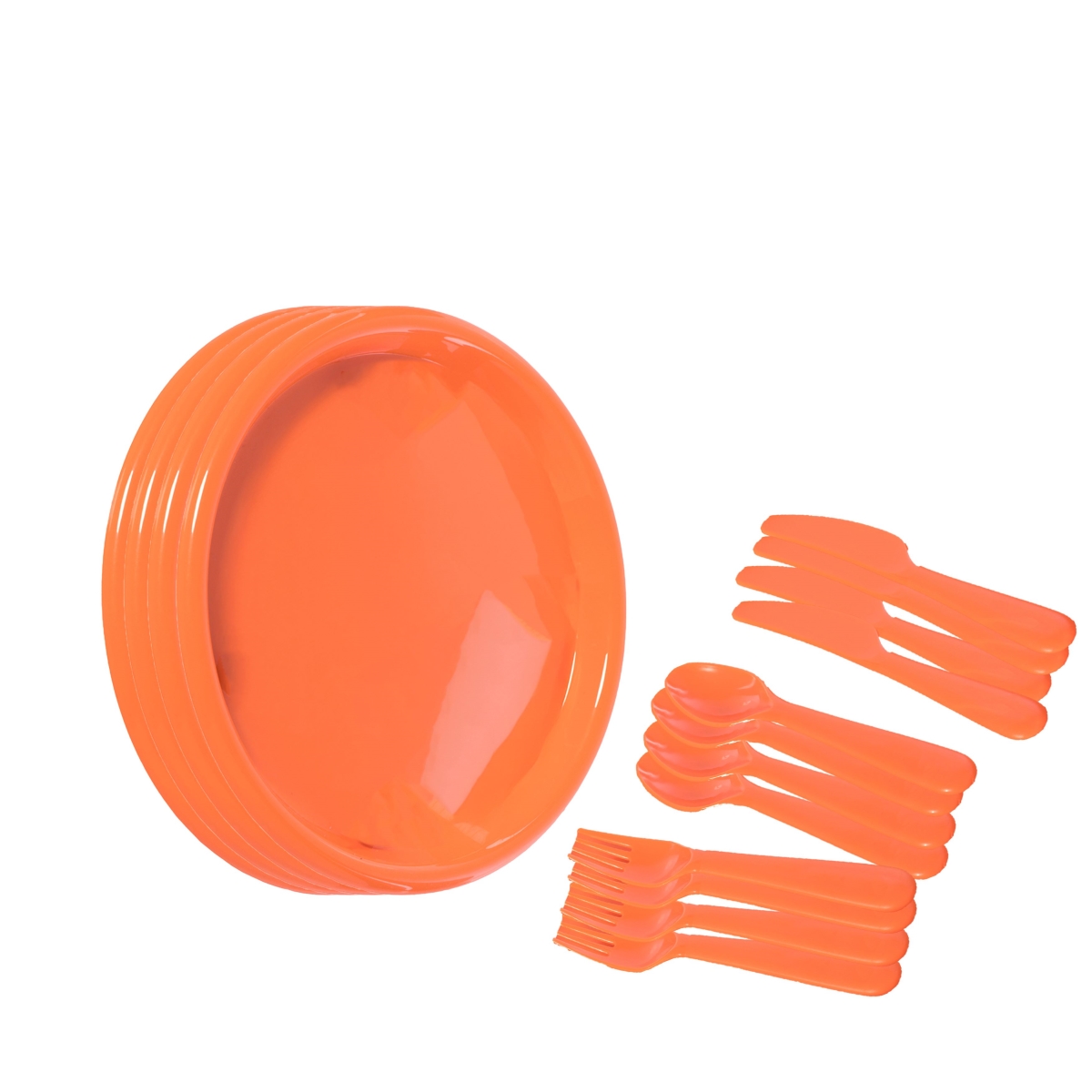 Picture of Basicwise QI003831.OR.192 48 Sets of Reusable Cutlery Plastic Plates&#44; Spoons&#44; Forks and Knives for Baby and Toddlers&#44; Orange
