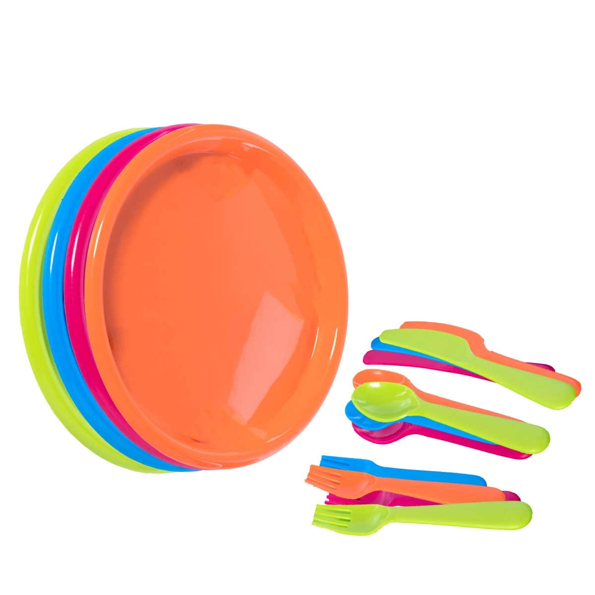 Picture of Basicwise QI003831.192 48 Sets of Reusable Cutlery (12 of Green&#44; Pink&#44; Blue&#44; Orange) Plastic Plates&#44; Spoons&#44; Forks and Knives for Baby and Toddlers