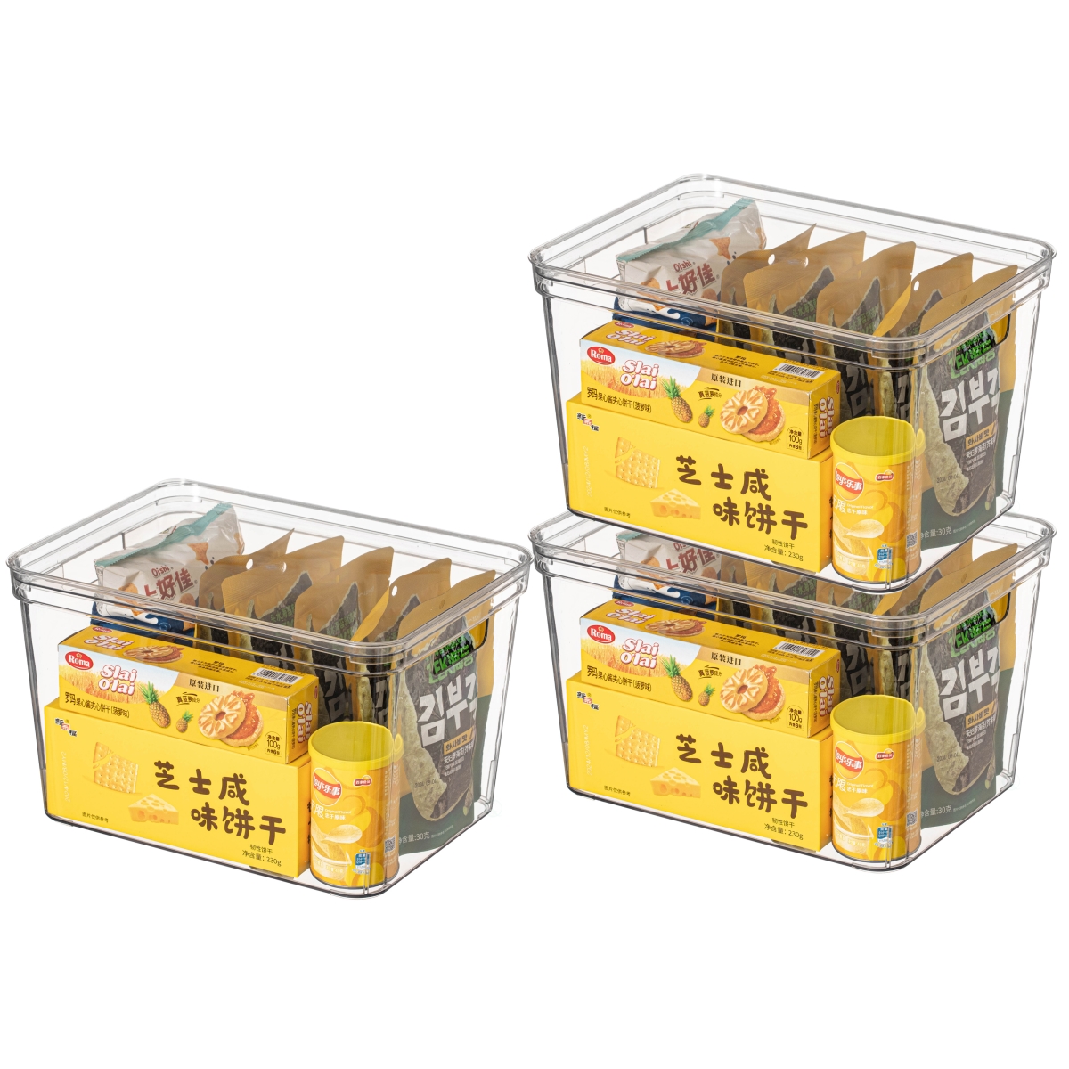 Picture of Basicwise QI004823.L.3 Basicwise Set of 3 Large Clear Storage Containers with Lid For Kitchen Pantry Cabinet & Fridge Storage For Organizing Snack Produce Supplies Or Essentials Durable Bin For Home Apartment Or Office Use