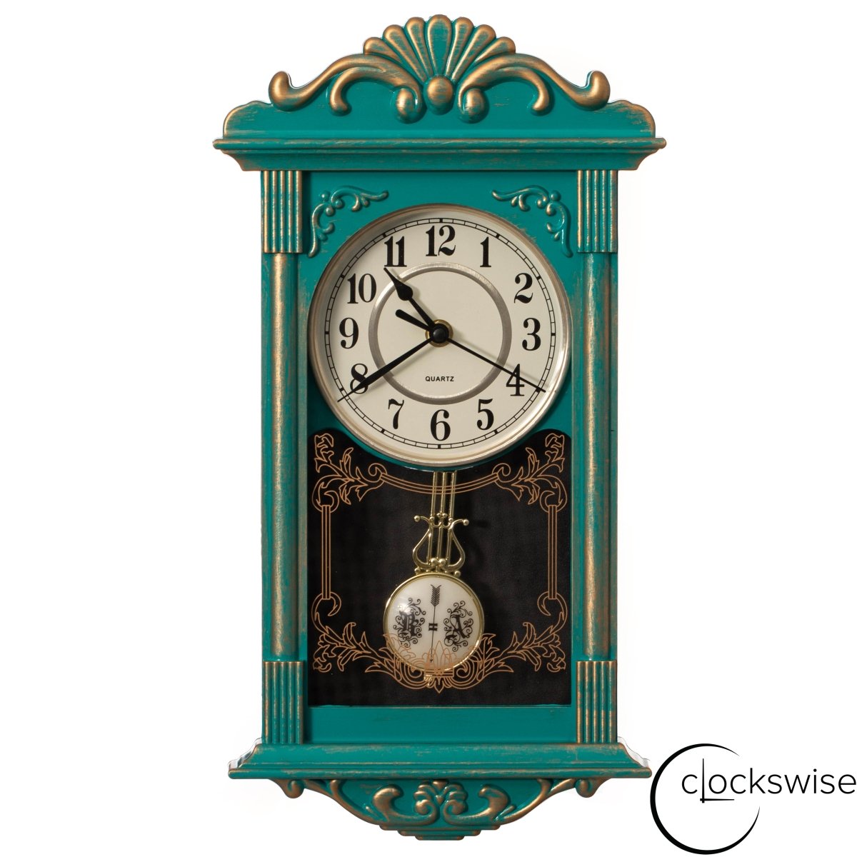 Picture of Clockswise QI004145.GN Clockswise Vintage Grandfather-Style Wall Clock with Wood-Effect Plastic Pendulum&#44; Battery-Operated - for Home Decor