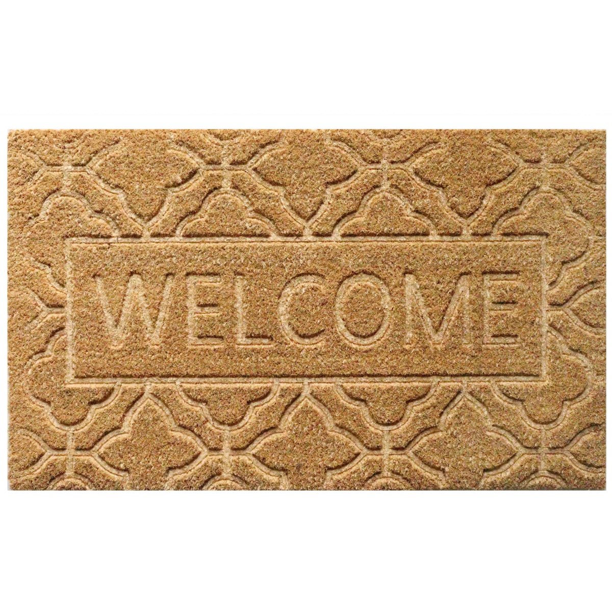 Picture of Gardenised QI004882 Gardenised Heavy Duty Coco Coir Doormat with Non Slip PVC Baking Embossed Welcome Design Coconut Fiber Floor Mat 18x30&apos;&#44; Cozy Welcome