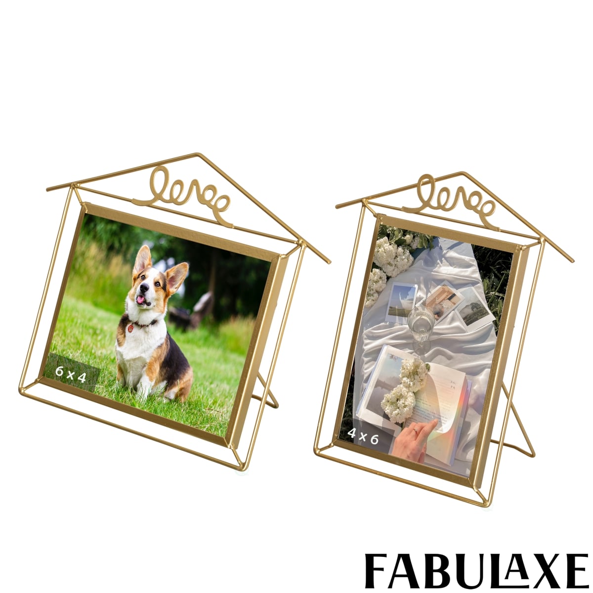 QI004545.S2  Set of 2 Small Gold Metal Floating Picture Frames One Horizontal and one Vertical