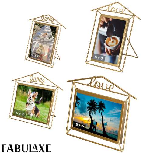 QI004545.4  Set of 4 Decorative Gold Metal Floating Picture Frames 2 Horizontal & 2 Vertical