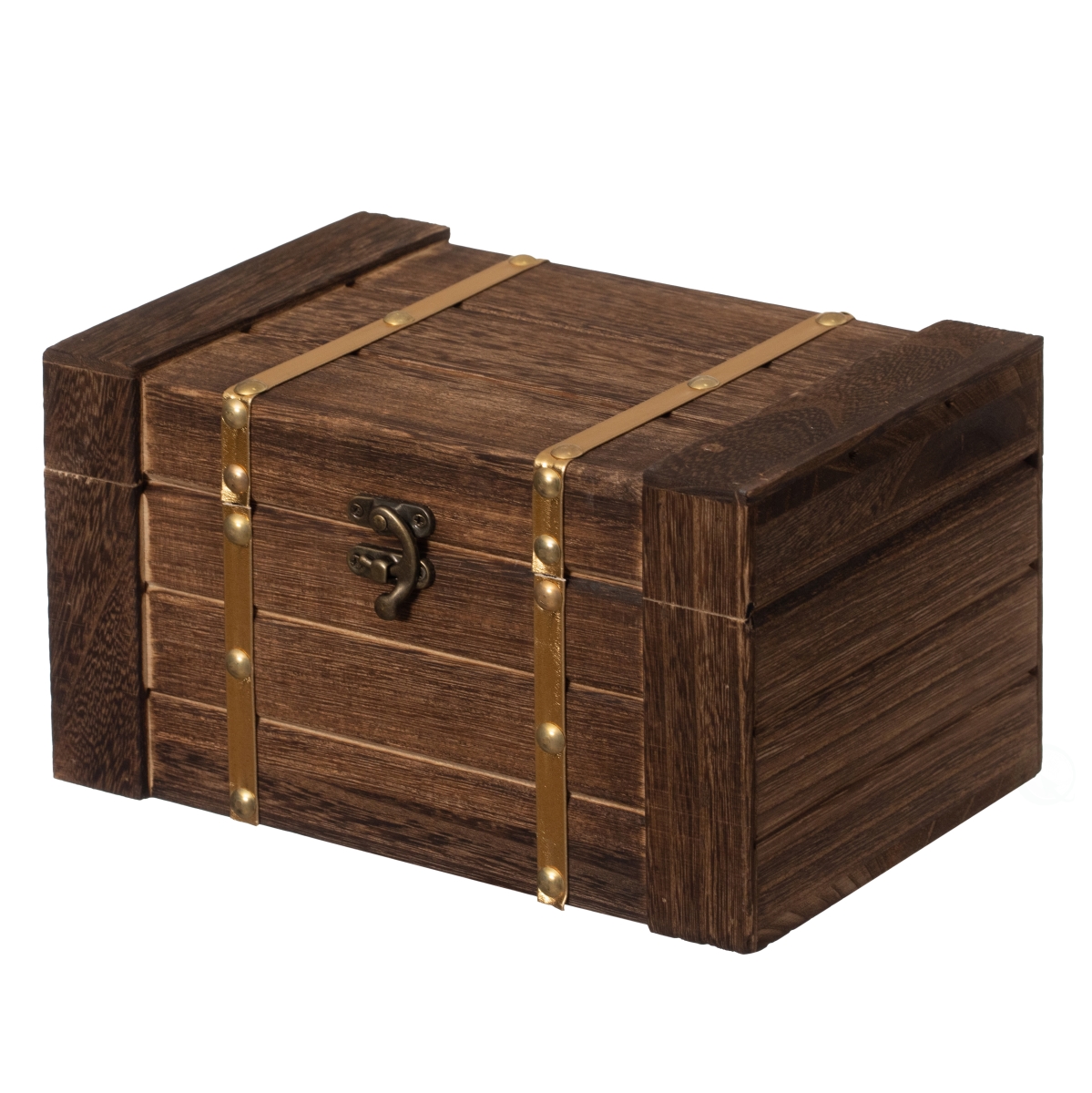 QI004852  Rectangular Wooden Treasure Chest Rustic Dark Wood Decorative Storage Box and Organizer for Trinkets Jewelry Coins Letters or Gifts
