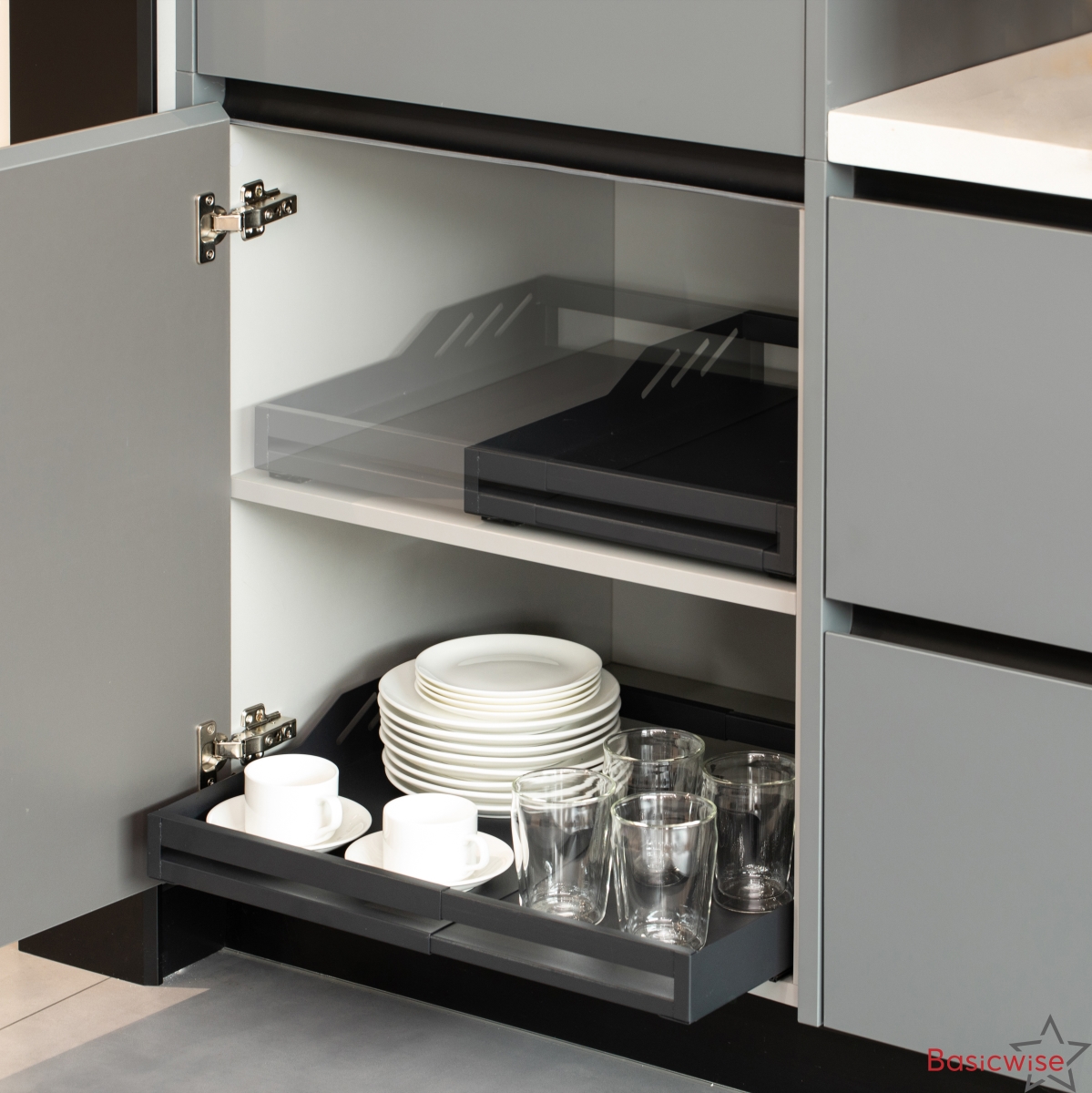 QI004859.BK-M  Expandable Deep Drawer Organizer Adjustable Pull-Out Cabinet Storage Tray for Kitchen Organization