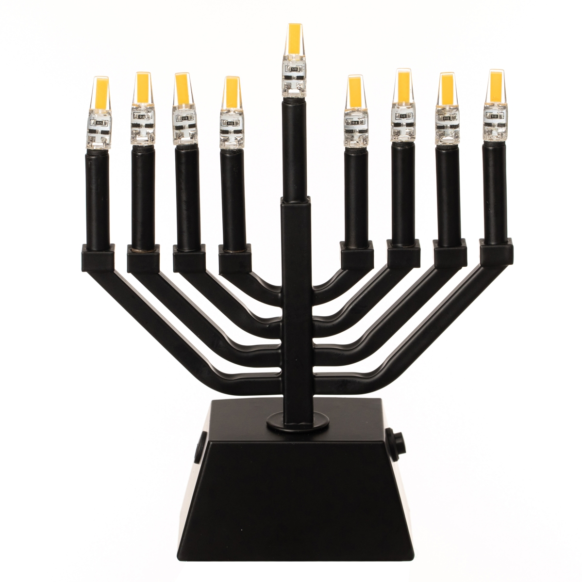 Wall Mount 9-Branch Hanukkah Menorah with LED Candles Illuminated Display Contemporary Decorative Accent Judaica Centerpiece, Modern Black