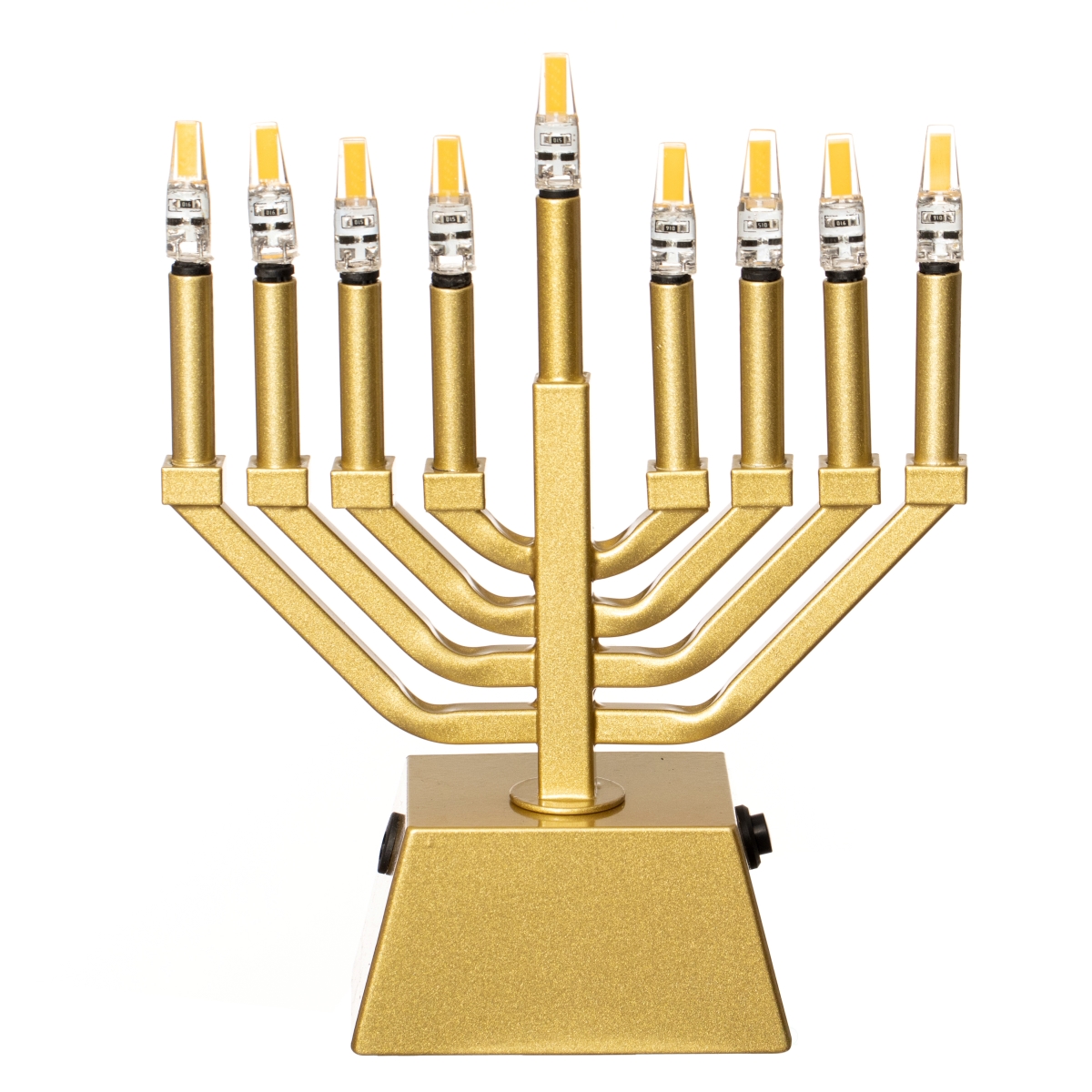 Wall Mount 9-Branch Hanukkah Menorah with LED Candles Illuminated Display Contemporary Decorative Accent Judaica Centerpiece, Modern Gold
