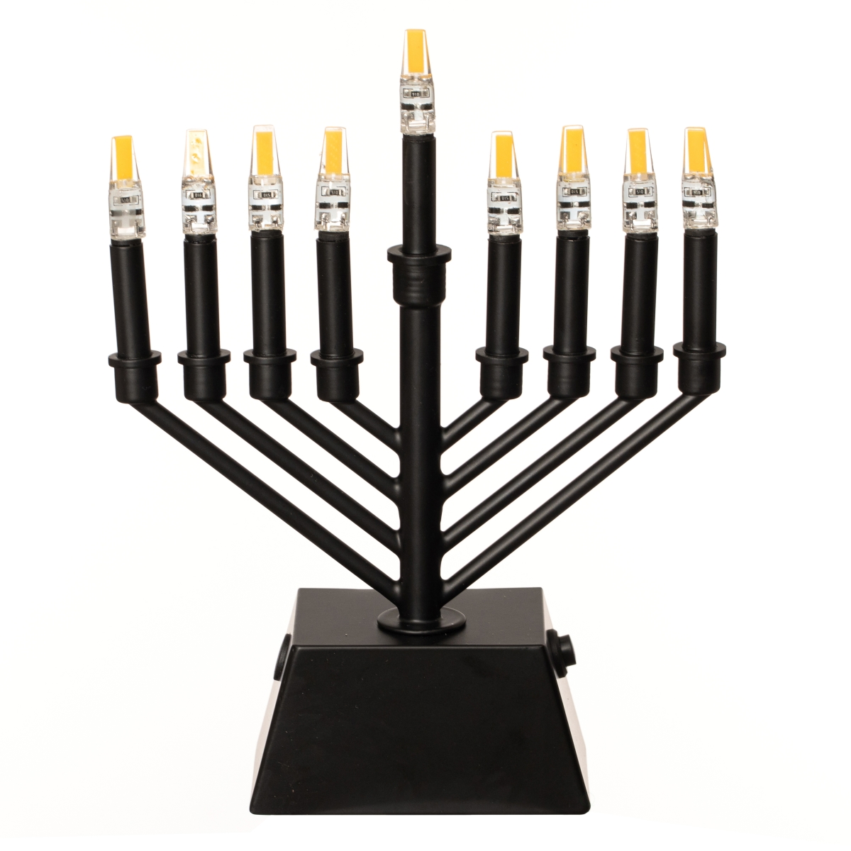 Wall Mount 9-Branch Hanukkah Menorah with LED Candles Illuminated Display Contemporary Decorative Accent Judaica Centerpiece, V-Shape Black