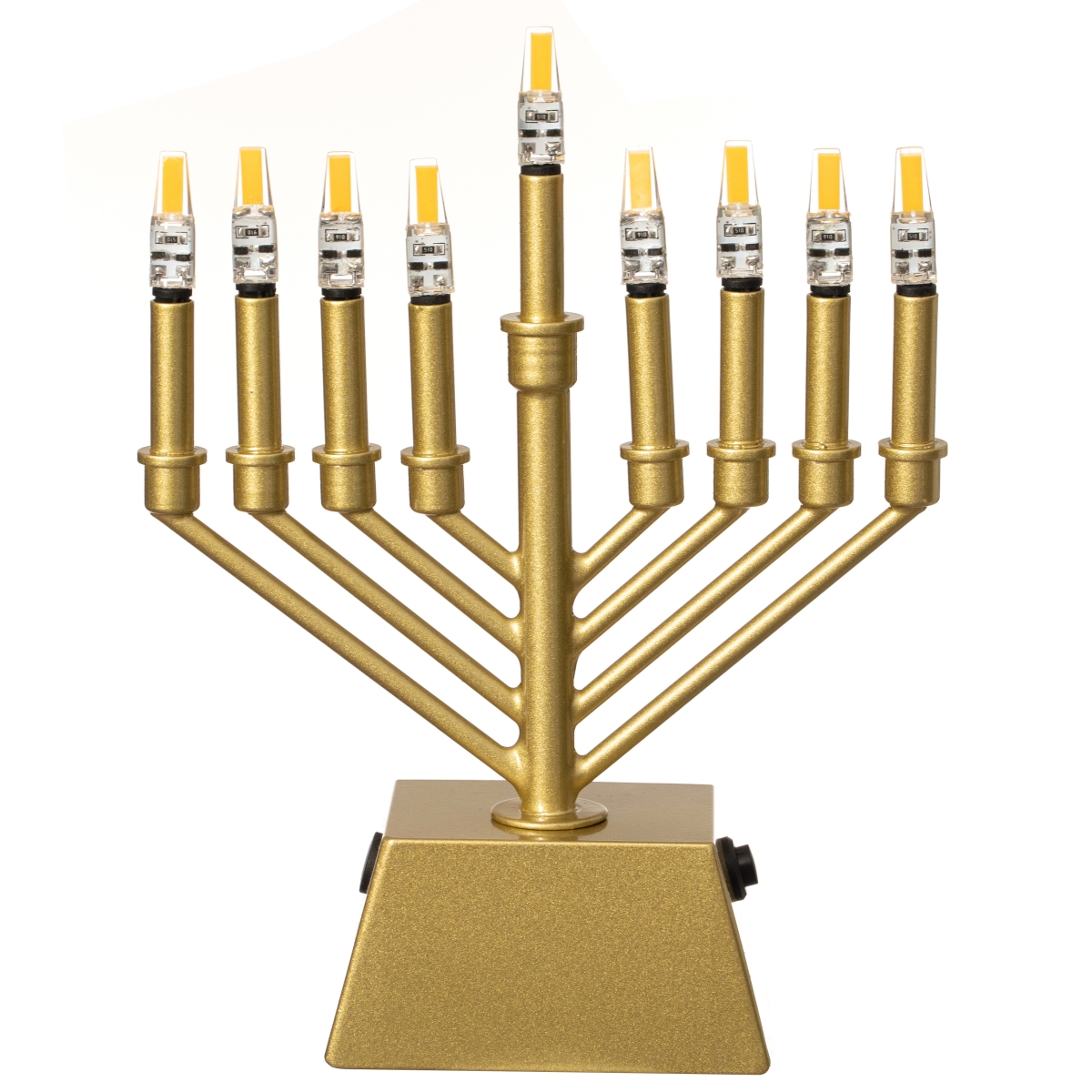 Wall Mount 9-Branch Hanukkah Menorah with LED Candles Illuminated Display Contemporary Decorative Accent Judaica Centerpiece, V-Shape Gold