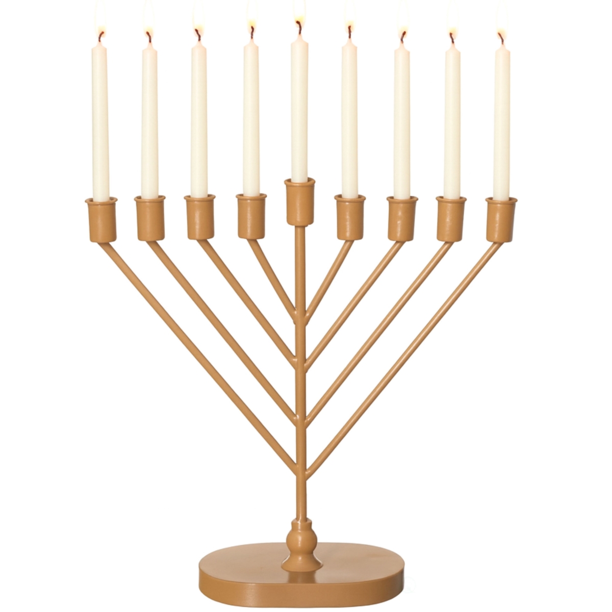 QI004921.GD  9-Branch Rambam-Style Hanukkah Menorah Mid-Century Modern Decorative Accent Traditional Celebration Display, Gold
