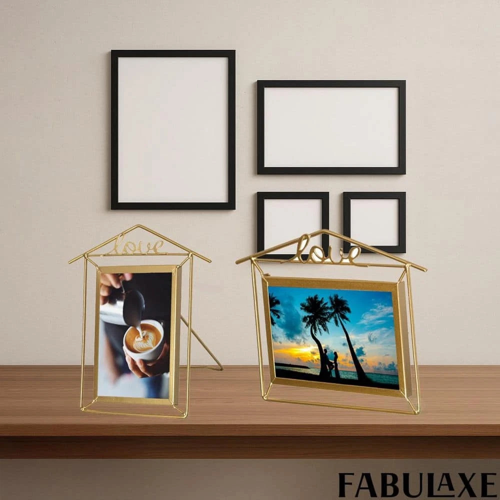 QI004545.L2  Set of 2 Large Gold Metal Floating Picture Frames One Horizontal and one Vertical