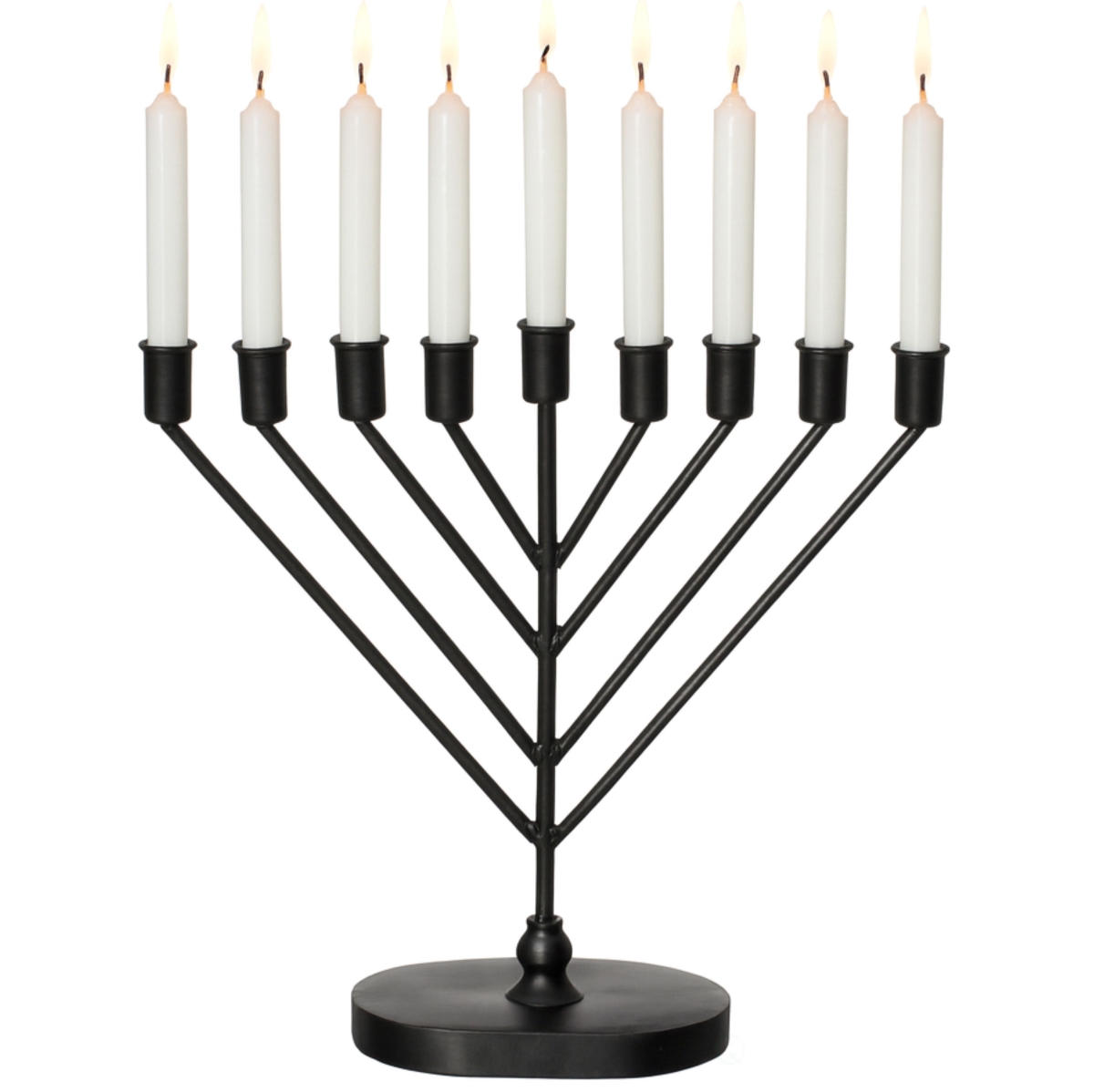 QI004921.BK  9-Branch Rambam-Style Hanukkah Menorah Mid-Century Modern Decorative Accent Traditional Celebration Display, Black