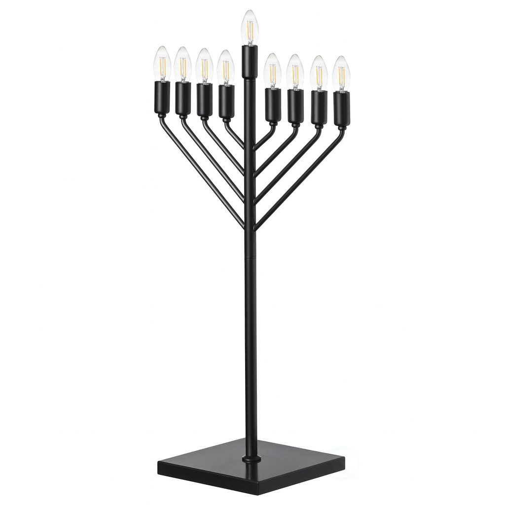 Menorah with LED Light Bulbs and Remote Control Modern Design with Adjustable Lighting Decorative Accent for Festive Holiday Displays, Black
