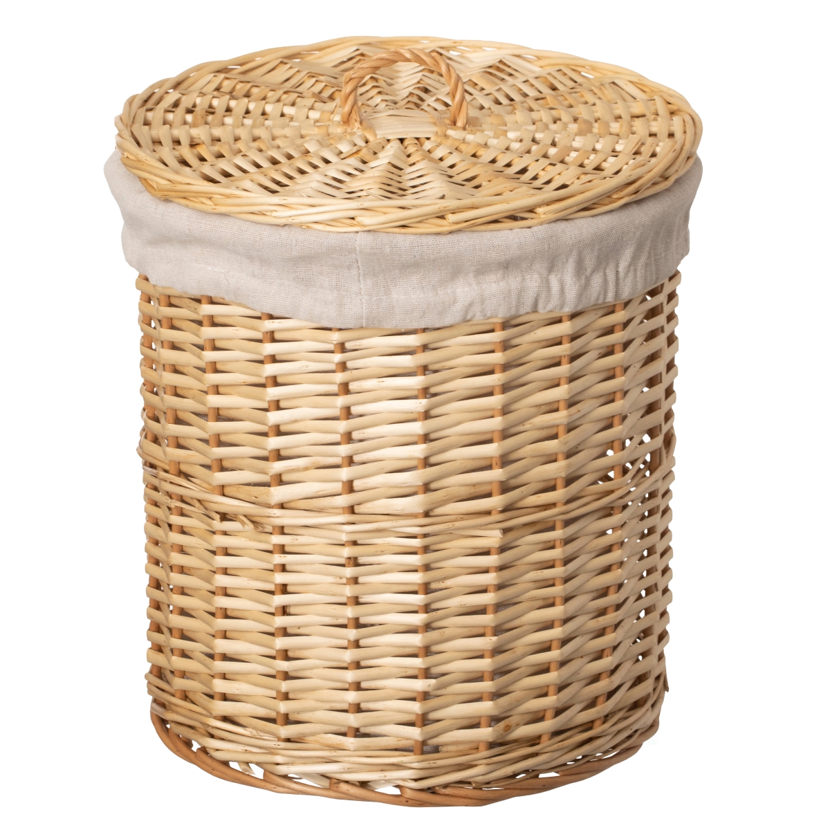 QI004913.S  Round Willow Wicker Laundry Basket with Lid Side Handles & Removable Fabric Liner Natural Decorative Storage Hamper, Small