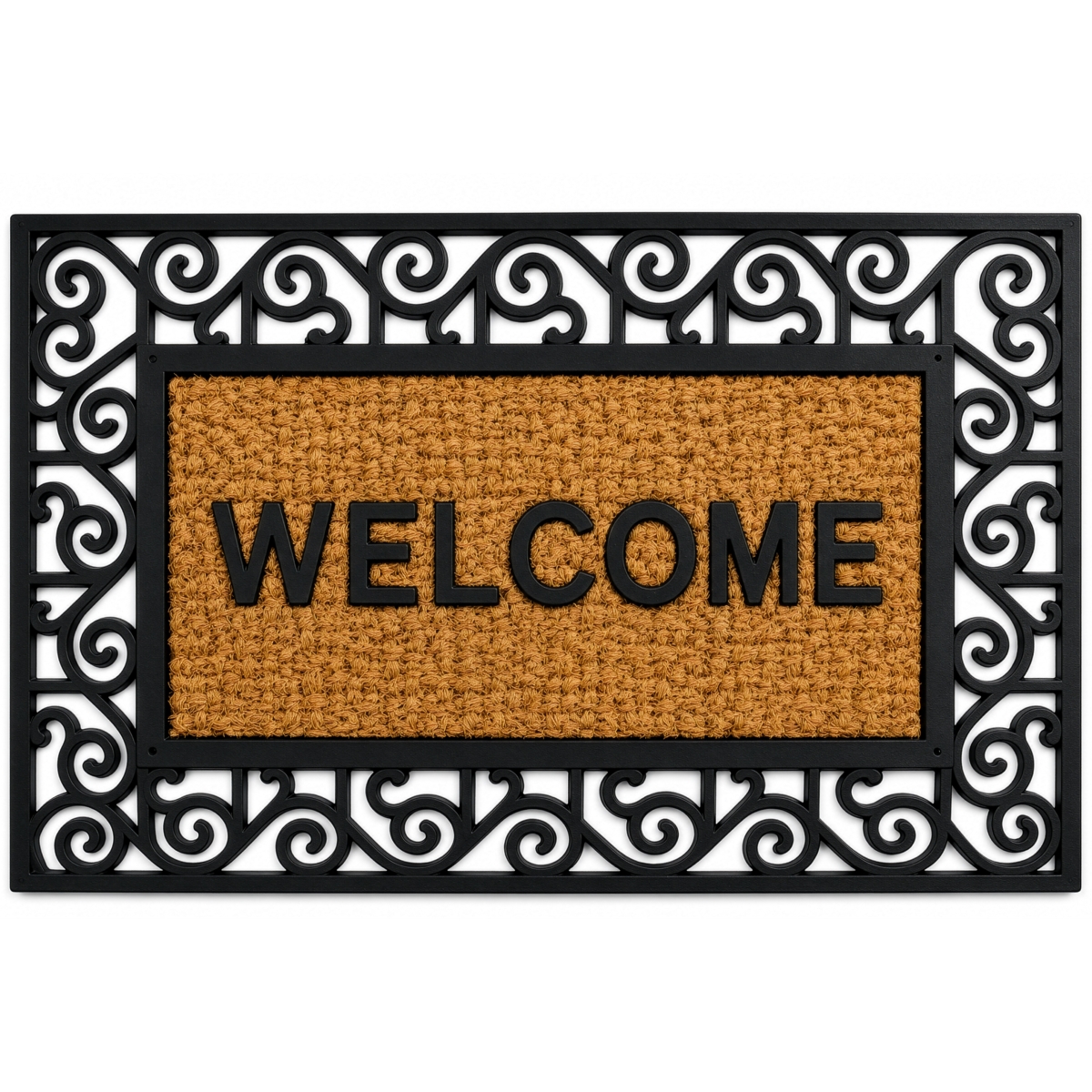 QI004889 30 x 18 in. Interlocking Warm Welcome Rubber Non-Slip Grip Indoor or Outdoor Door Mat, Brown