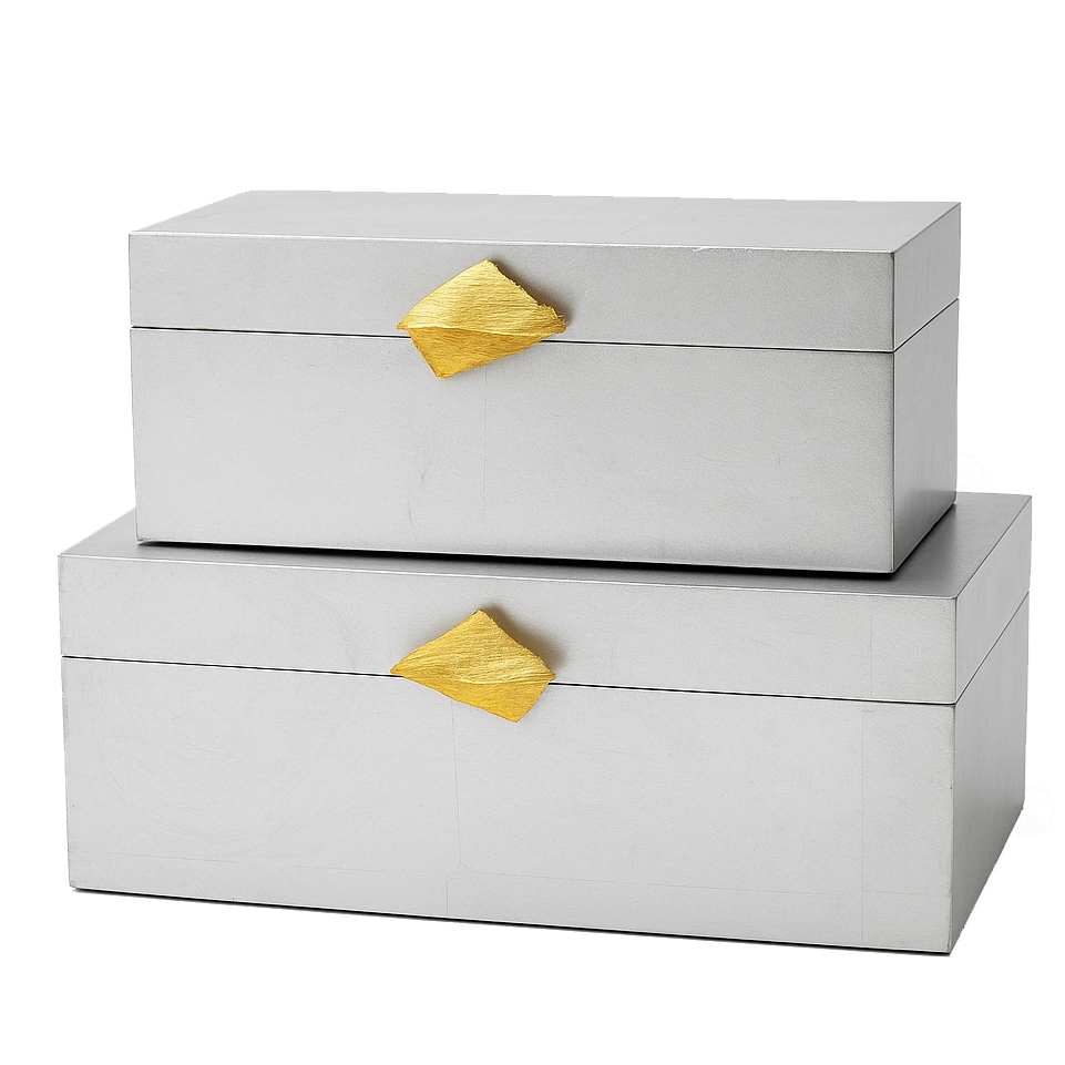 Set of 2 Decorative Wooden Storage Boxes with Gold Accent  Boxes for Keys, Trinkets, Jewelry, Makeup, Accessories, Silver
